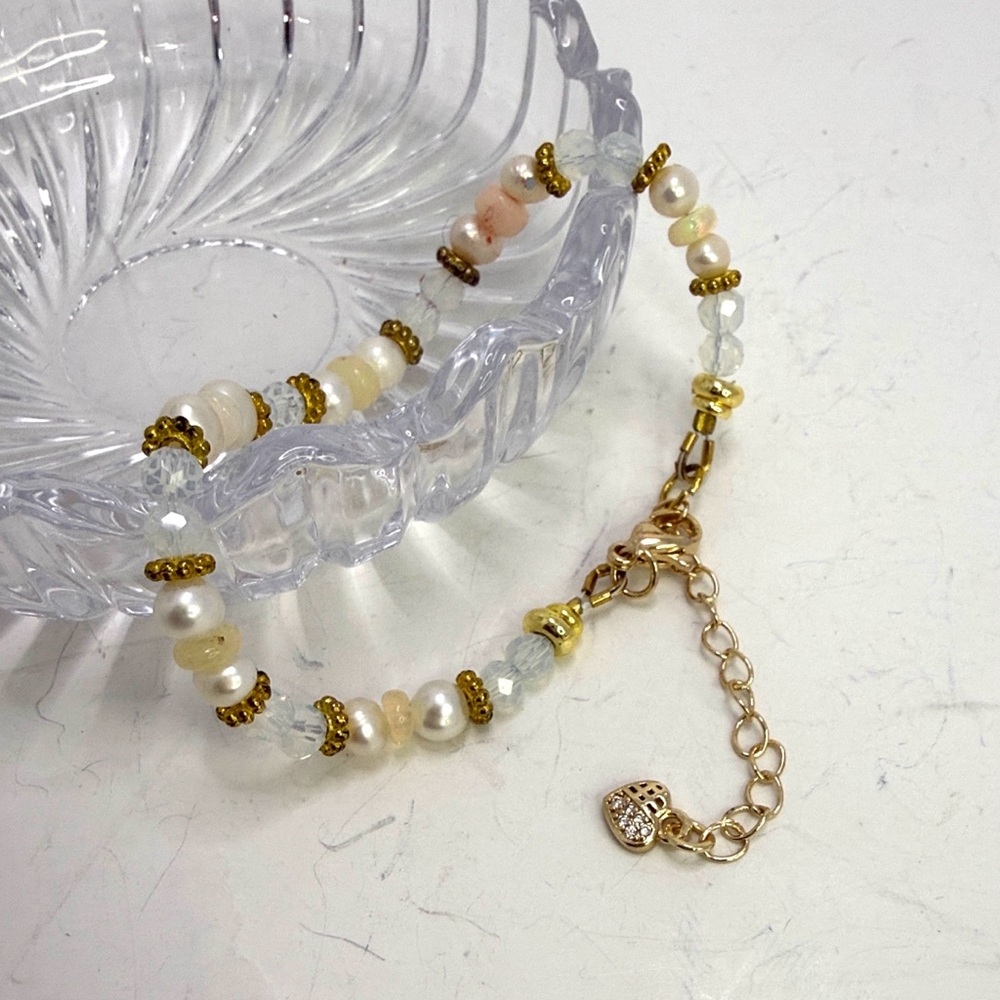 Elegant Ethiopian Opal & Freshwater Pearl Beaded Bracelet